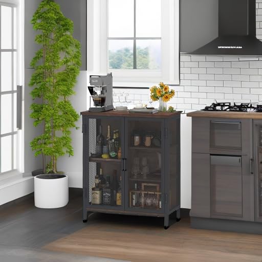 BON AUGURE Coffee Bar Cabinet with Storage & Doors, Small Liquor Cabinets for Home, Farmhouse Accent Buffet Sideboard Station for Kitchen, Dining Room, Entryway (Rustic Oak) BON AUGURE