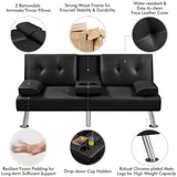 Yaheetech Convertible Sofa Bed Adjustable Couch Sleeper Modern Faux Leather Recliner Reversible Loveseat Folding Daybed Guest Bed, Removable Armrests, Cup Holders, 3 Angles, 772lb Capacity, Black Yaheetech