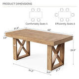 LITTLE TREE 63-Inch Rectangle Dining Table for 4-6 People, Farmhouse Thick Appearance Design, Rectangular Kitchen Dinner Table for Home, Rustic Yellowish Brown LITTLE TREE