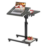 Furist Overbed Table with Wheels Adjustable Height, Mobile Standing Stand Up Rolling Laptop PC Desks with Tilting Top Height Tray Side Computer Workstation for Bedroom on Hospital Home Use, Black Furist