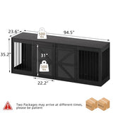 Nordee Axio 94.5 Inch Double Dog Crate Furniture, Farmhouse Dog Kennel TV Stand for 2 Large Dogs, Wooden Dog Cage Extra Large Breed with Divider & Solid Metal Tube, Black Nordee Axio