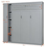 Merax Queen Size Murphy Bed with Wardrobe, Murphy Bed Cabinet Queen with Storage Shelves and LED Lights, No Box Spring Needed, Gray Merax
