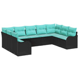 HETFTJN 9-Piece Patio Furniture Set Modular Outdoor Sectional Sofa Black and Turquoise Poly Rattan 47.6×24.2×27.2 in UV-Resistant Cushions for Garden Terrace Small Balcony HETFTJN