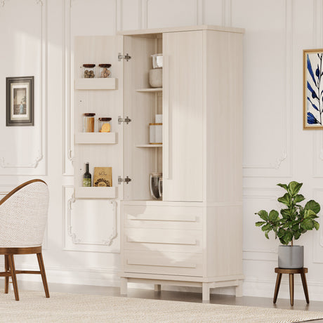 70" Kitchen Pantry Cabinet with Solid Wood Handles and Adjustable Storage HouseOfZazla