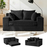 55" Small Boneless Couch, 3-in-1 Boneless Loveseat Sleeper Sofa Bed Convertible Sofa Bed with 4 Pillows, Black Corduroy Boneless Couch for Living Room, Guest Room, Small Space, No Assembly Required Winzoo