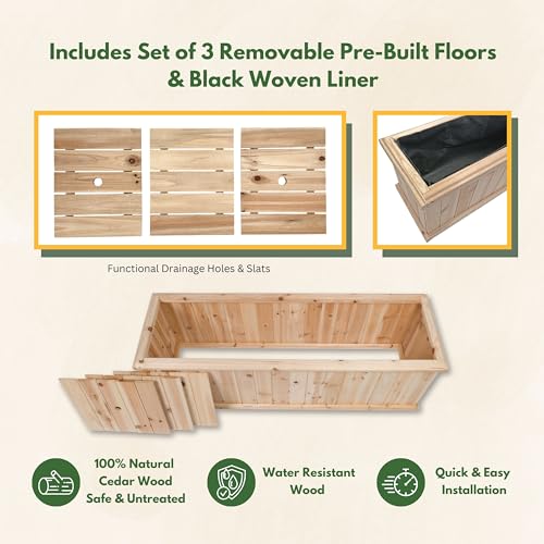 Shine Company Premium Cedar Raised Garden Bed, Planter Box for Vegetables, Flowers, or Herbs 48" L x 13.25" D x 12.5" H