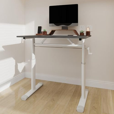 roomfitters 31.5" Adjustable Height Study Desk – Compact Multi-Purpose Desk, Manual Crank Standing Desk with 330 lbs Load Capacity, Gray roomfitters