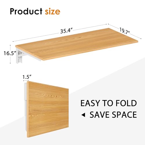 Need Wall Mounted Desk - Heavy Duty Folding Work Table Length 36" Width 20"/Small Space Hanging Desk Perfect Addition to Home/Office/Kitchen & Dining Room Teak&White AC15-9050TW-ND Need