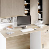 WOODTIME 55" W Reception Desk with Lockable Drawer, Door & Open Shelves, Modern Front Counter Table Office Reception Counter for Checkout, Store, Salon, White & Natural