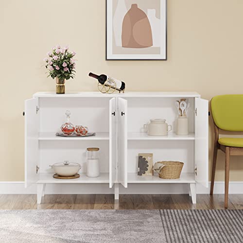 Panana Sideboard Buffet Cabinet Kitchen Storage Cabinet Living Room 4 Doors Console Table (White) - WoodArtSupply