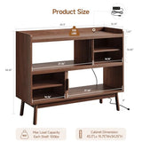 ONBRILL 44" Sideboard Buffet Cabinet with Outlet & 2 Open Storage Spaces, Fluted Sideboard Cabinet with Sliding Door & Adjustable Shelves, Mid-Century Accent Coffee Bar Console Table with Wooden Feet ONBRILL