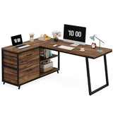 LITTLE TREE Reversible 53-inch L Shaped Desk with 3 Drawer, Farmhouse Corner Desk Gaming Table with Shelves and File Cabinet for Letter Size & Legal Size File for Home Office and Small Space LITTLE TREE