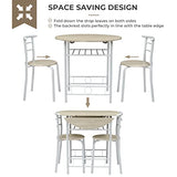 VINGLI 31.5" Drop Leaf Dining Table 3 Pieces for Small Space,Small Kitchen Table Set for 2,Round Folding Table with 2 Chairs for Home,Kitchen,Apartment,White&Oak VINGLI