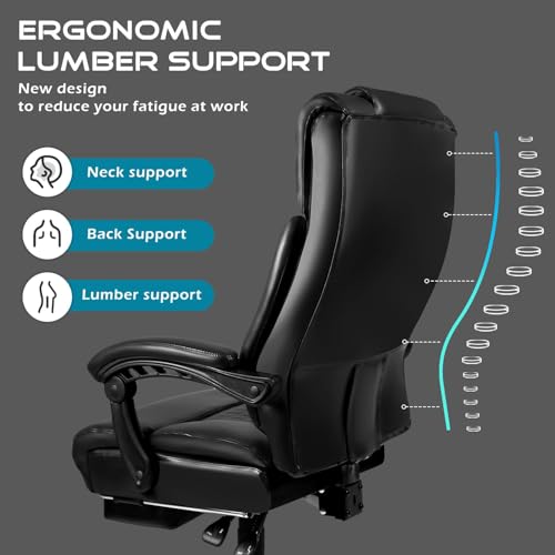 OFIKA Office Chair,Executive Heavy Duty Office Chair with Foot Rest Ergonomic High Back Computer Gaming Chairs Home Office 400lbs,Big and Tall with Lumbar Support (Black1) OFIKA