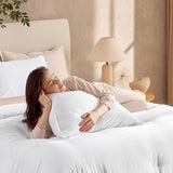 Andency White Queen Size Comforter Set, 3 Pieces Boho Solid Bedding Comforters & Sets, Modern Reversible Soft Lightweight All Season Bed Set for Men Women (90x90Inch Comforter & 2 Pillowcases) Andency