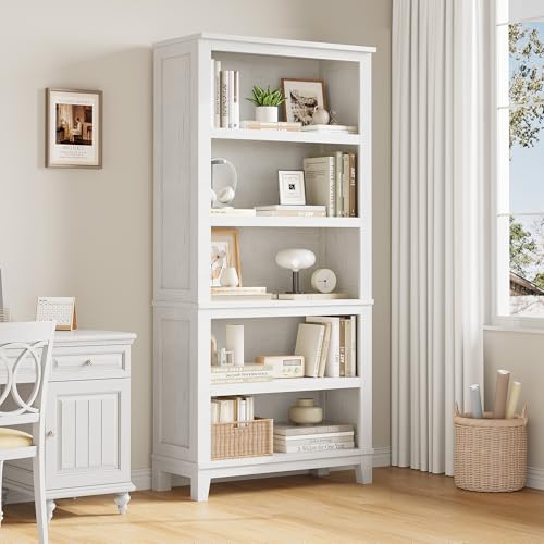 GarveeHome 71" Tall Bookcase w/Adjustable Shelves 31.5in Width Wooden Bookshelf 5 Tier Farmhouse Bookshelves Vintage Bookcase for Living Room Office Library GarveeHome