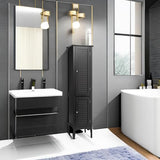 Tangkula Tall Bathroom Storage Cabinet, 5-Tier Wooden Freestanding Tower Cabinet, Narrow Storage Floor Cabinet w/ 2 Doors & Shelves for Bathroom Living Room Kitchen (Black) Tangkula