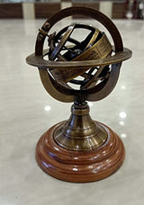 5" Nautical Brass Armillary Sphere World Globe Rosewood Base Table Decor Gift Nautical Replica Hub