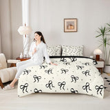 Erosebridal Black and Beige Bow Comforter Set with Sheets Teen Girls Coquette Bow King Size Bedding Modern Fashion Bed in A Bag 7-Piece for Women Minimalists Aesthetic Bowknot Bed Collections Erosebridal