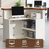 OUTGUAVA Reception Desk with Counter, Modern L Shaped Reception Desk with Storage Shelves, 52” Retail Counter for Checkout, Lobby, Office, Salon, White OUTGUAVA