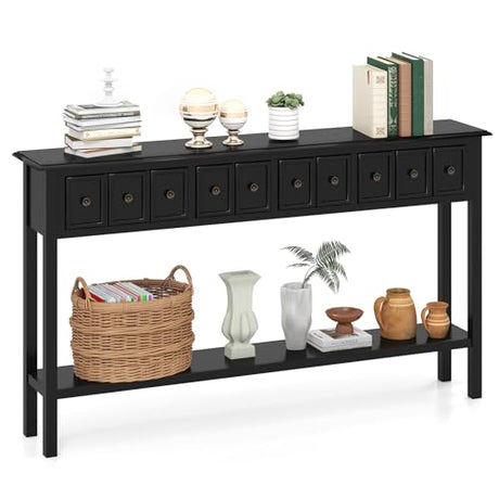 Giantex 60" Entryway Table, Long Narrow Console Table with 4 Drawers and Open Storage Shelf, Modern Slim Entry Tables, Farmhouse Wooden Sofa Tables with Anti-Tip Kit for Living Room, Hallway (Black) Giantex