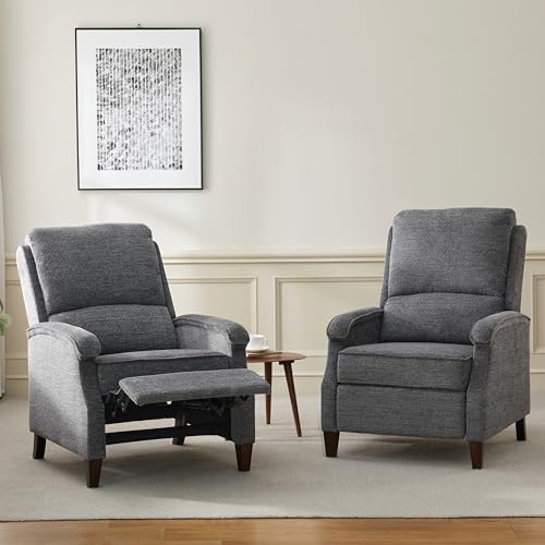 VKNOW Recliner Chair, Fabric Recliner with Soft Armrest, Home Theater Seating with Adjustable Push Back and Lumbar Support, Single Sofa for Adults, Lounge Chair for Living Room, Bedroom（Dark Grey）