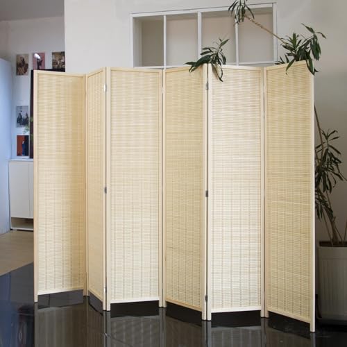 Loomveil 6 Panel Room Divider Folding Privacy Screen,67 inch Bamboo Panel Divider for Home Partition,Beige Loomveil