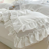 Shabby Chic 3 Pieces Bedding,Vintage Ruffled Full Duvet Cover Set with 2 Layers Ruffles,Soft Brushed Microfiber Set with Zipper Closure,Lightweight Duvet Cover Set-White,Full SOUKECHY
