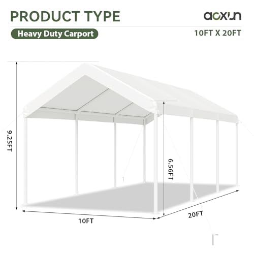 Aoxun 10x20 FT Carport Heavy Duty Car Canopy with Tarp & Wind Resistance Portable Garage Car Tent Outdoor Car Port with Tear Resistant Canopy, No Sidewall - Milky White Aoxun
