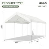 Aoxun 10x20 FT Carport Heavy Duty Car Canopy with Tarp & Wind Resistance Portable Garage Car Tent Outdoor Car Port with Tear Resistant Canopy, No Sidewall - Milky White Aoxun