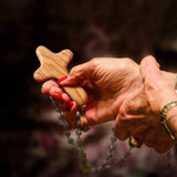 KOMI 4" Olive Wood Healing Comfort Hand Cross With Pouch - Wooden Holding Pocket Prayer Cross - Perfect Baptism or First Communion Gift Christian Gifts KOMI