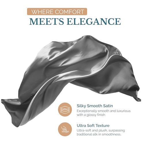 Casa Platino Satin Twin Sheets - Silky Soft Twin Sheet Set with 15 Inch Deep Pocket Fitted Sheet, Luxurious Feel, Silky Smooth,Makes for a Great Nights Sleep, Stylish Finish - Dark Gray Casa Platino