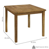 Sunnydaze Solid Teak Outdoor Dining Table - Light Brown Wood Stain Finish - Square - 32 Inches Long - Patio, Deck, Lawn, Garden, Terrace or Backyard Use Sunnydaze