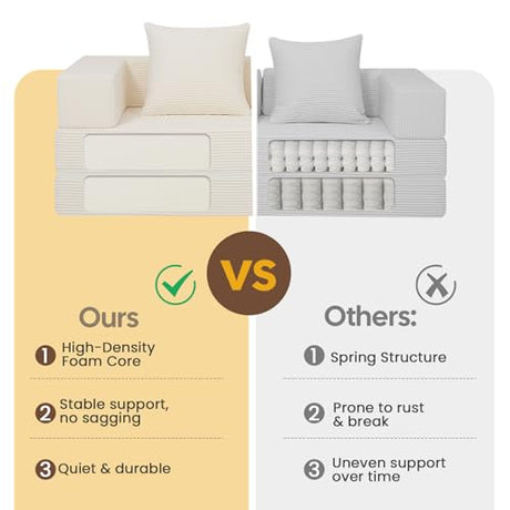COMAX Futon Sofa Bed, 4‑in‑1 Convertible Sofa Bed, Folding Boneless Couches for Living Room, Fold Out Small Foldable Loveseat Floor Sleeper Comfy Mattress Lounge Space‑Saving, Beige COMAX