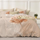 WIVCOMD Hand-Drawn Minimalist King Reversible Duvet Cover Sets Rice Pink Bedding Set, Single Rose Printed Duvet Cover with Pillowcases Zip Closure Perfect for Hot Sleeper WIVCOMD