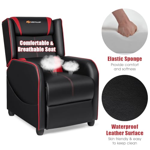 Goplus Massage Gaming Recliner Chair, Racing Style PU Leather Single Recliner Sofa with Footrest, Adjustable Modern Living Room Recliners, Ergonomic Home Theater Recliner Seat (Red)