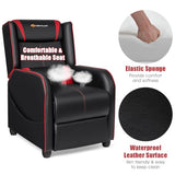 Goplus Massage Gaming Recliner Chair, Racing Style PU Leather Single Recliner Sofa with Footrest, Adjustable Modern Living Room Recliners, Ergonomic Home Theater Recliner Seat (Red)