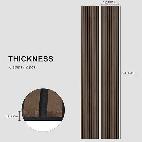 FurniFusion Acoustic Wood Wall Panels, 2 Pack 94.49” x 12.6” Soundproof Wall Panels, Wood Slat Wall Panels for Wall Decor (Walnut) FurniFusion