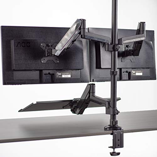 VIVO Black Dual Monitor Sit-Stand Height Adjustable Workstation, Standing Desk Mount with Pneumatic Spring, Holds 2 Screens up to 32 inches STAND-SIT2B VIVO