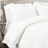 Lush Decor Reyna Ruffle Cotton Duvet Cover Set 3 Piece Set King, Pure White - King Size Bedding Set - White Duvet King- Ruffled Bedding - Coquette Decor Lush Decor