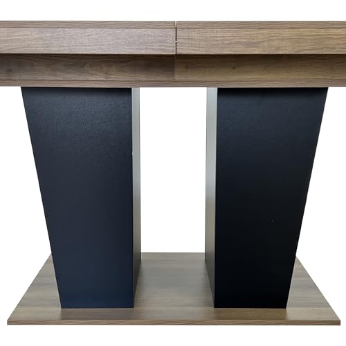 KUVADAZ 78.74" Extendable Dining Room Table for 6 8 10, Modern Farmhouse Wooden Long Large Rectangular Expanding Conference Kitchen Table with Dual Columns Base, Brown+Black KUVADAZ