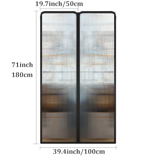 SUZEPER 6ft Tall Modern Room Divider, Metal Glass Partition Room Divider, Folding Privacy Room Divider Screens, Decorative Freestanding Room Partition for Room Separation Partition, 2 Panel SUZEPER