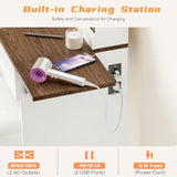 NUNU LAB Farmhouse Makeup Vanity Desk with Mirror and Lights, Large Makeup Vanity Table with Power Outlet, Drawers and Cabinet, Vanity Set Dressing Table with Storage Bench for Women Girls, Brown NUNU LAB