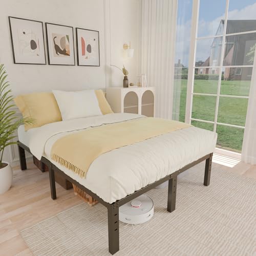 ALDRICH 14 Inch Metal Full Size Bed Frame - Double Black Basic Steel Slats Platform, Easy Assembly Heavy Duty Noise Free Bedframes, No Box Spring Needed ALDRICH