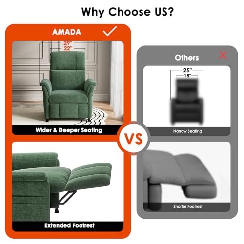 AMADA HOMEFURNISHING Power Recliner Chair for Adults, Adjustable Modern Chenille Reclining Chair with Side Pockets, Remote, Footrest, Thick Seat Cushion for Home Theater, Living Room, Bedroom & RV