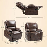 HOMCOM Power Lift Recliner Chair for Elderly, Wide Faux Leather Lift Chair with Vibration Massage and Heat, Overstuffed Reclining Single Sofa with Remote, USB Port, Side Pockets, Brown