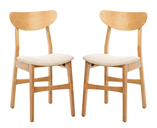 Safavieh Home Lucca Retro Natural and White Cushion Dining Chair, Set of 2 Safavieh