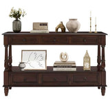 LKTART 54'' Solid Wood Console Table, Farmhouse Entryway Table with 6 Drawers and Shelf, Narrow Long Sofa Table with Storage for Living Room Hallway, Couch, Foyer (Espresso) LKTART