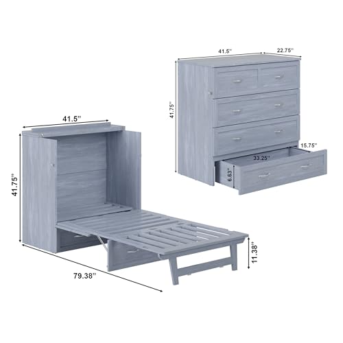 AFI, Northfield Murphy Bed Chest Twin XL with 6" Mattress, Storage Drawer & Built-in USB Charger, Driftwood AFI