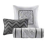 Madison Park Laurel Queen Size Bed Comforter Set Bed In A Bag - Black , Wrinkle Tufted Pleated – 7 Pieces Bedding Sets – Faux Silk Bedroom Comforters Madison Park